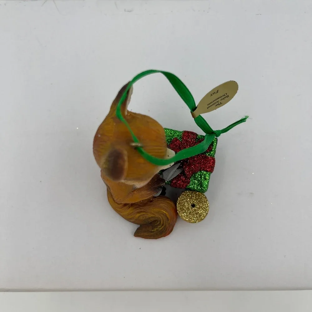 Danbury Mint Baby Animal Fox Ornament Brown Holiday Gift Box Glitter Decor